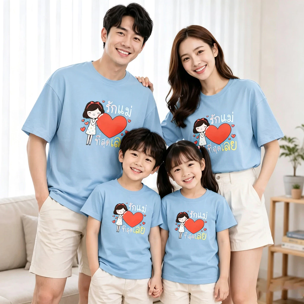 Yout-children เสื้อเด็ก ของเด็ก เสื้อคอกลม cotton ลายพิมพ์ทันสมัย 'Mother love' สบายและนุ่ม ระบายอากาศดี อายุ 2-9 ปี