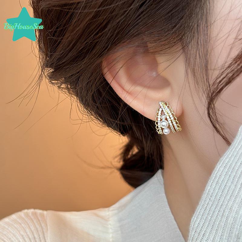 [Sea-t] 1 คู่ Retro Rhinestone ต่างหูมุกสําหรับผู้หญิงแฟชั่นหรูหราต่างหูอารมณ์ Party เครื่องประดับพรีเมี่ยมของขวัญ