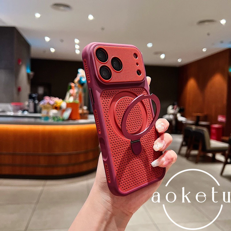 ฤดูร้อนกระจายความร้อนตาข่ายวงเล็บหน้าต่างขนาดใหญ่เคสโทรศัพท์แม่เหล็กเหมาะสําหรับ ไอโฟน 12 13 14 15 16 17 มือโปร สูงสุด เลนส์รวมทุกอย่างป้องกันการตกฝาครอบซิลิโ thumbnail 8