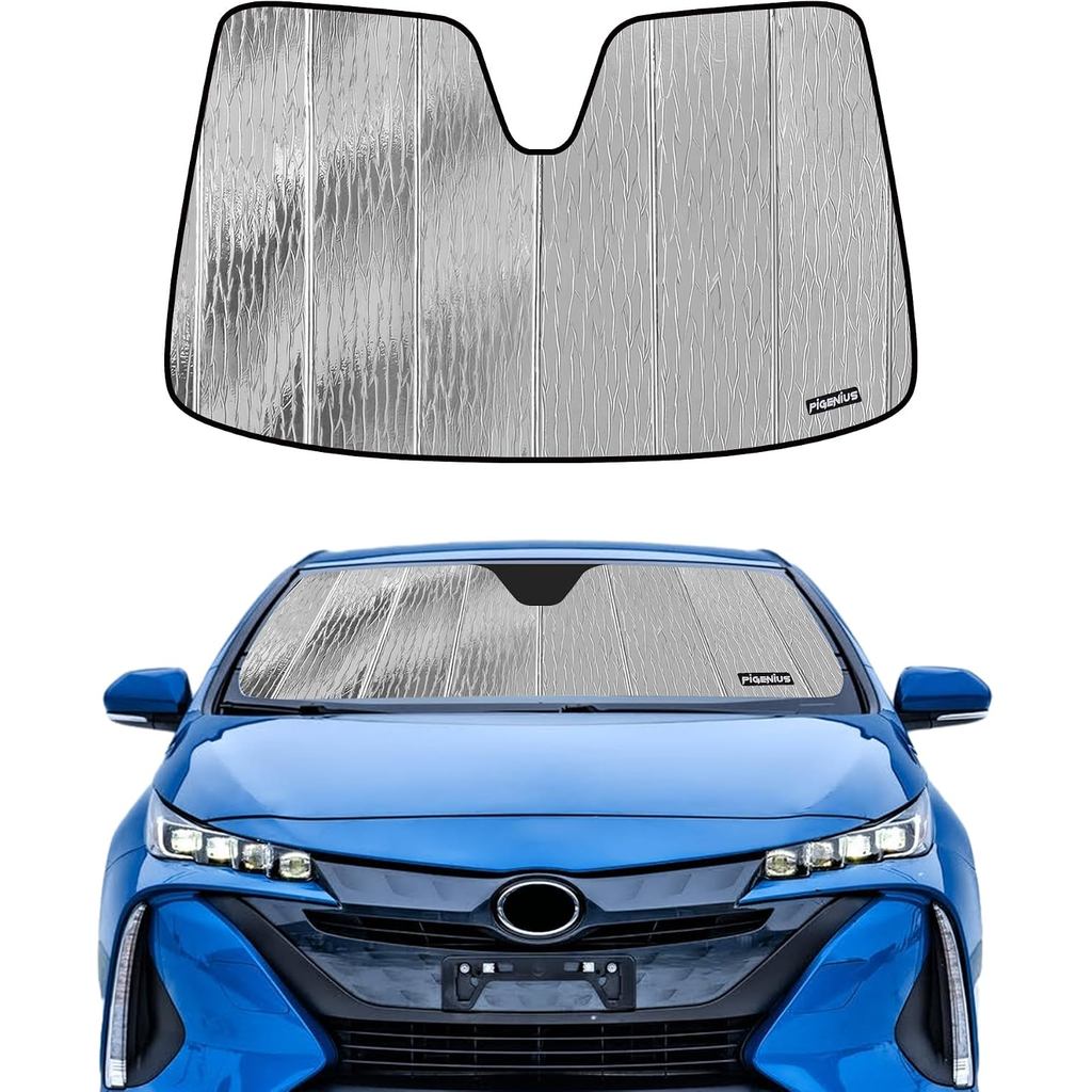 ม่านบังแดดกระจก Pigenius สําหรับ Toyota Prius Prime 2017-2022 (PHEV / XW50), Reversible Silver/Black