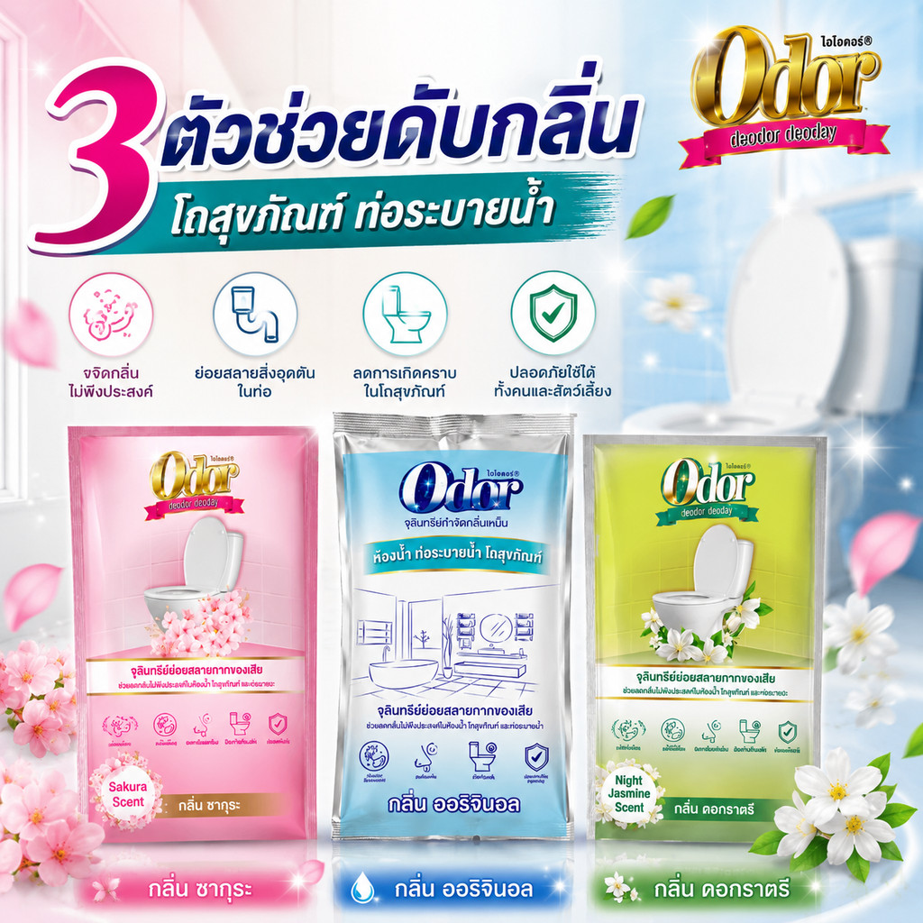 (แพ็ค 3 ) จุลินทรีย์กำจัดกลิ่นเหม็น อ่างล้างจาน บ่อดักไขมัน ดับกลิ่นเหม็น ไบโอดอร์ ซองฟ้า ซากุระ ราตรี เซ็ตสลายกลิ่น