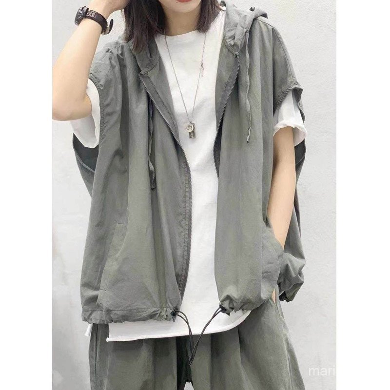วินเทจศิลปะขนาดบวกคลุมด้วยผ้าเสื้อกั๊กสบายๆสําหรับผู้หญิงหลวมพอดีแจ๊กเก็ตฤดูใบไม้ผลิฤดูร้อนฤดูใบไม้ร่วงอินเทรนด์แขนกุดคาร์ดิแกนน้ําหนักเบาแฟชั่นด้าน 805