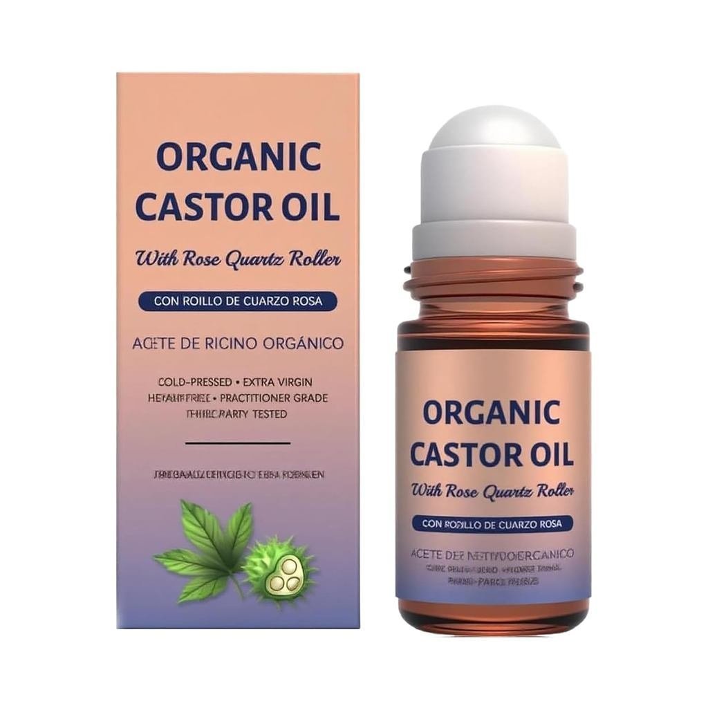 OrganicCastorOil, Cold-PressPureOrganicCastorOilRollerBallสําหรับการเจริญเติบโตของเส้นผม,ขนตา,คิ้ว &