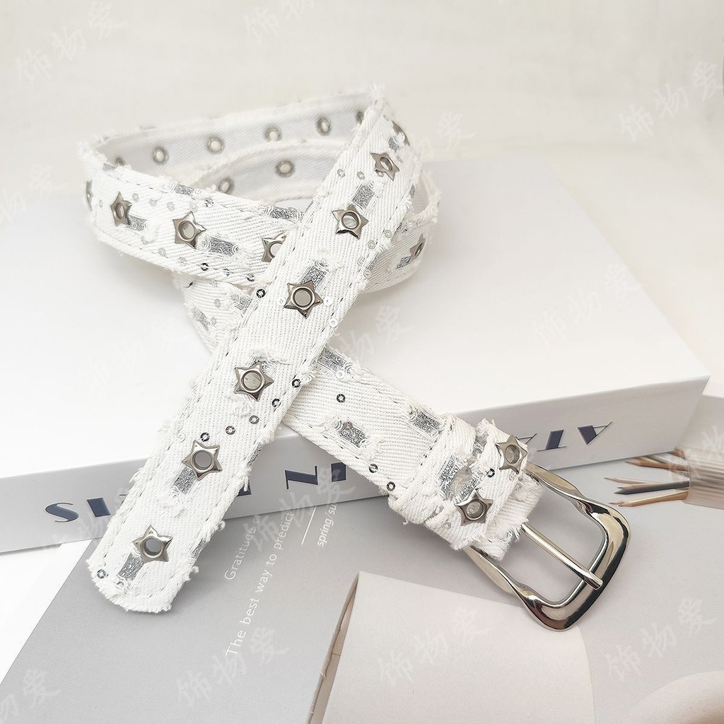 ผ้าใบยอดนิยม Star Eye Sequins แฟชั่นความรู้สึกระดับไฮเอนด์ร้อยทาวเวอร์บุคลิกภาพสาวร้อน Ripped 2yk กา