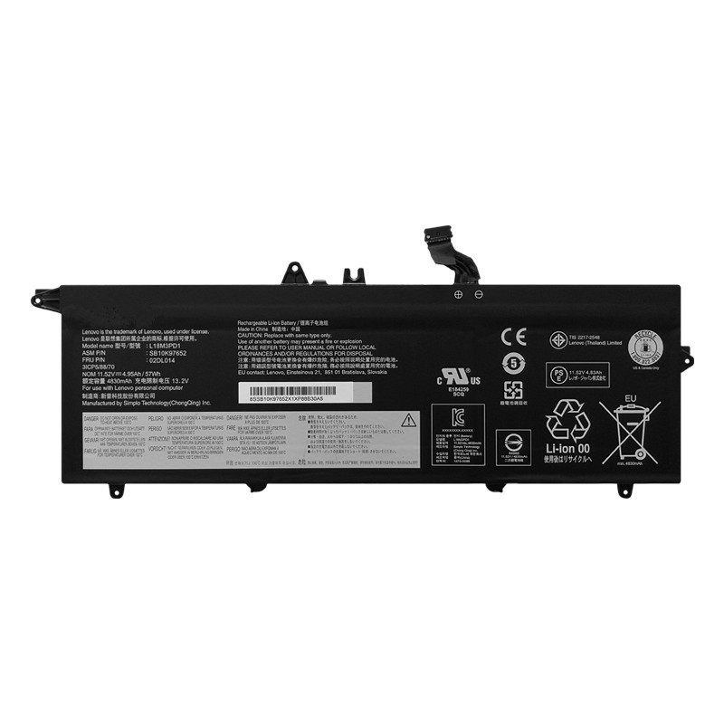 แบตเตอรี่คอมพิวเตอร์ Lenovo ThinkPad T490s L18L3PD1 L18M3PD1 SB10K97652