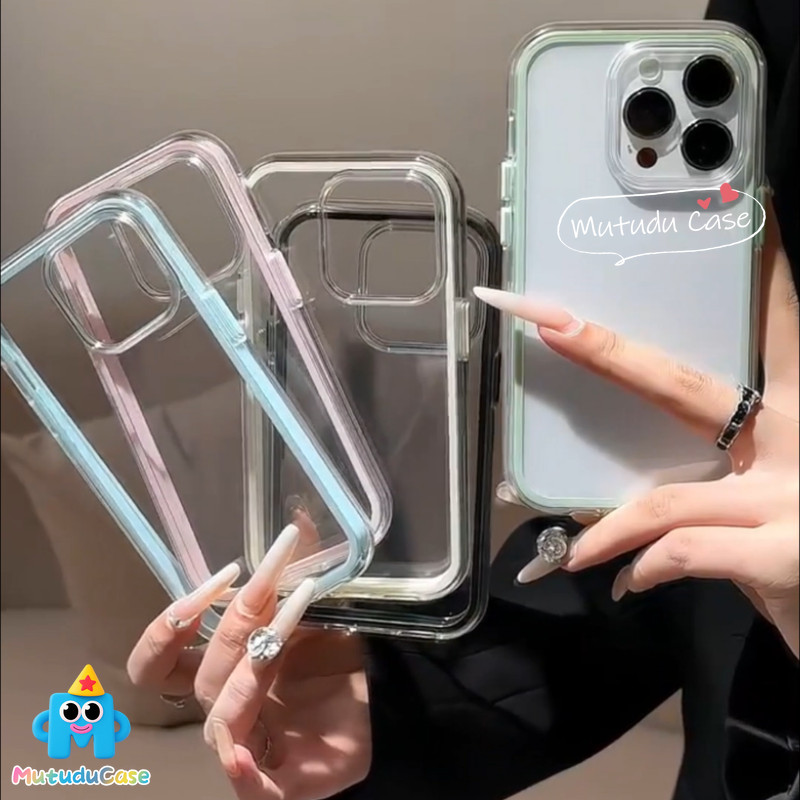 สำหรับ IPhone 11 17 15 Air 16 13 XR 12 14 Pro Max 16 14 15 Plus เคสใส 2 in 1 Bumper สไตล์สุดฮิต ป้องกันกระแทก คุณภาพดี