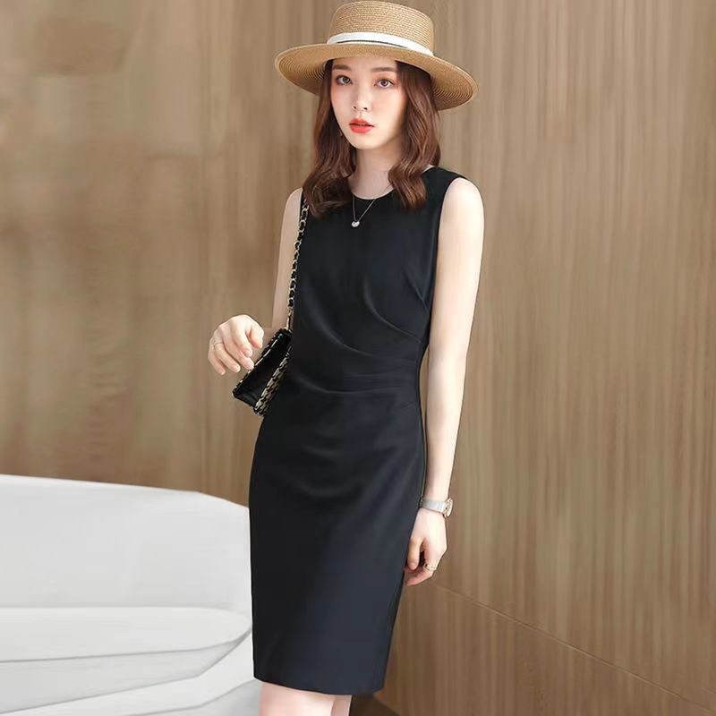 【ks0978.th】 Sleeveless Dress Women's Black Large Size Slim-fit Hip Skirt Elegant Small Black Skirt H