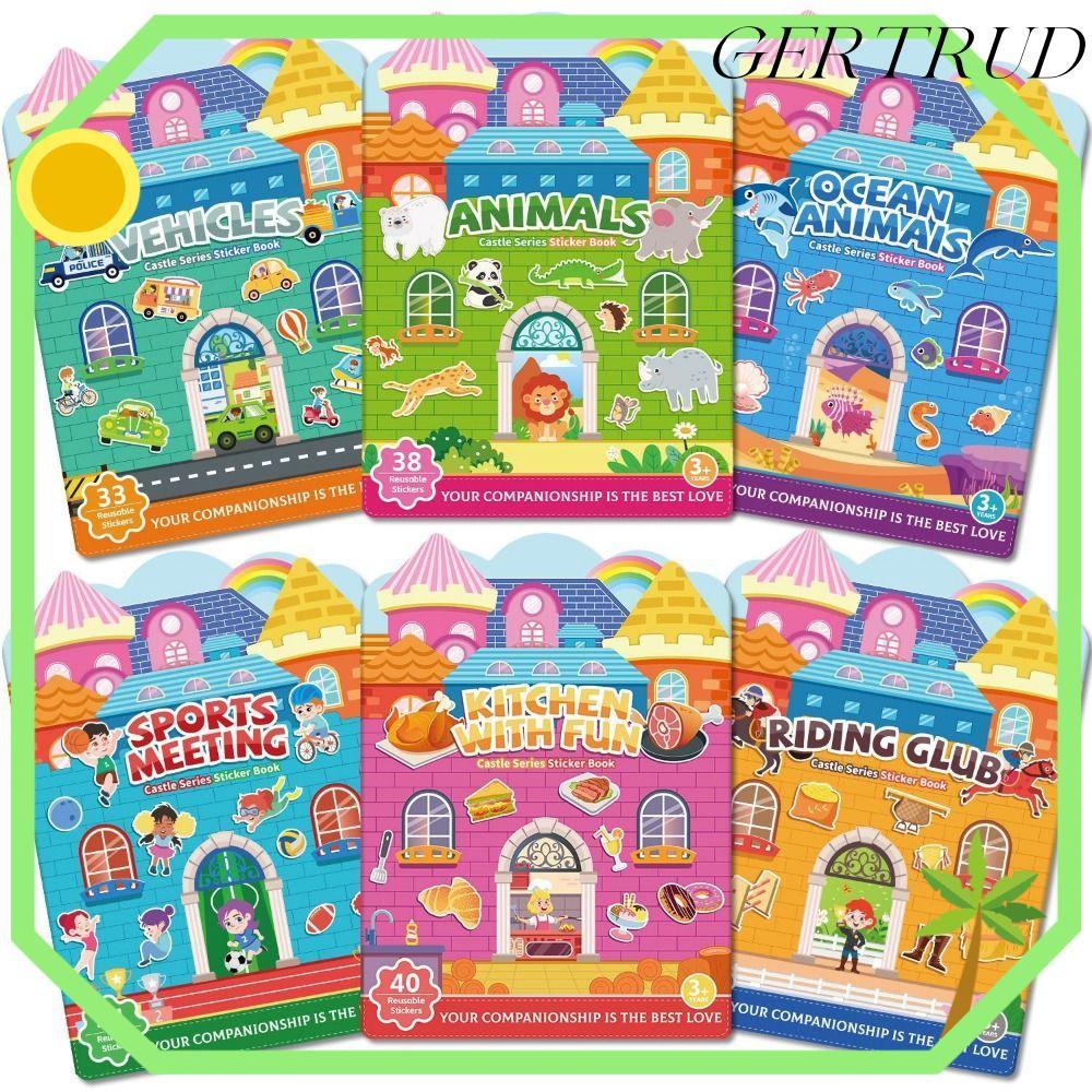 GRERTUD Jelly Sticker Silent Book, Cartoon Multi-theme Quiet Book,Reusable Multicolor Animal Vehicle