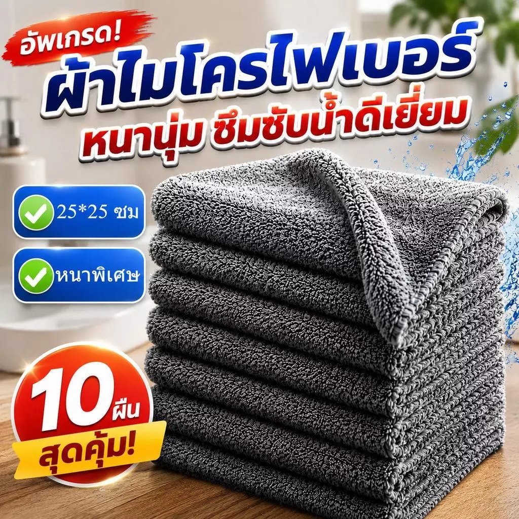 【10/20 ชิ้น】ผ้าถูครัวถ่านไม้ไผ่ หนา ดูดซับน้ำดี ไม่ติดมัน ไม่หลุดรอย นำมาใช้ทำความสะอาดครัว