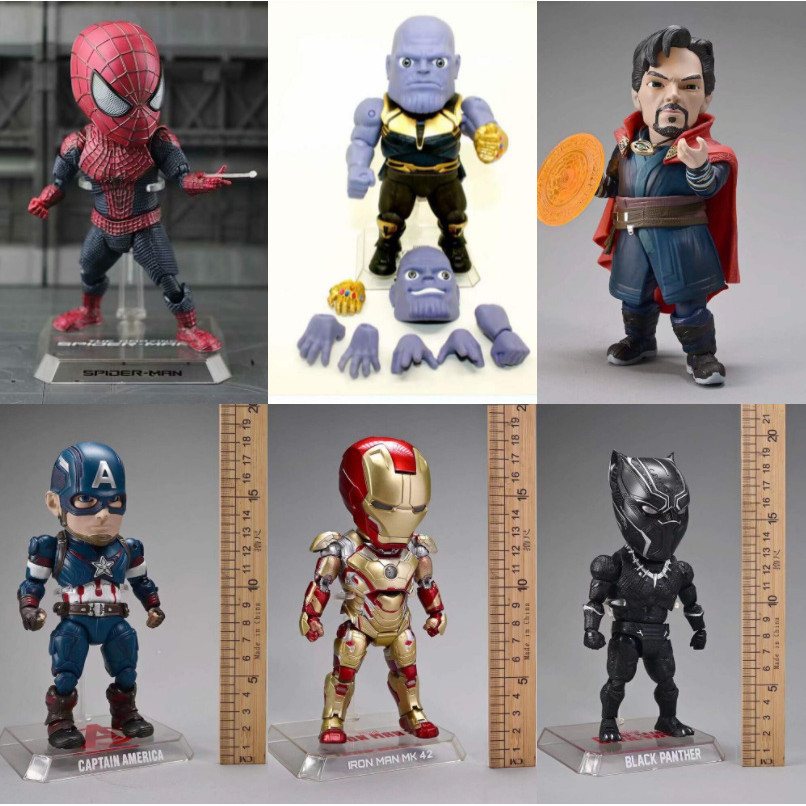 Premium-Marvel Avengers Endgame ชุดฟิกเกอร์ Chibi - โมเดลฮีโร่ที่ก่อให้เกิด 6 ตัว (Iron Man, Captain