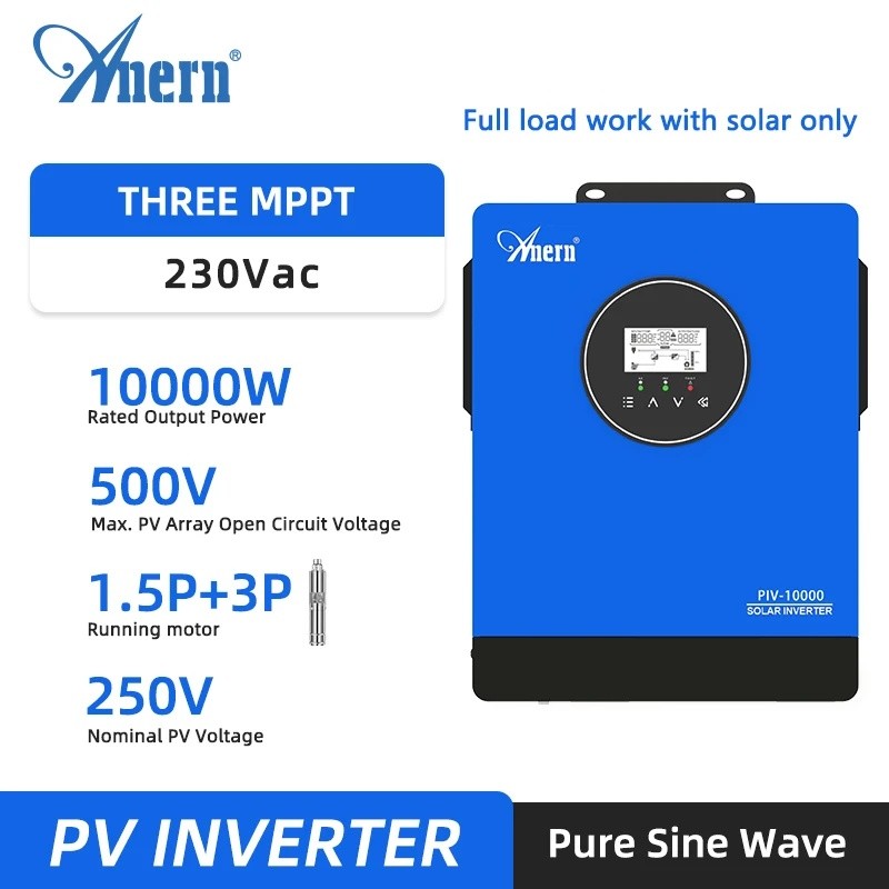 C5FW Anern 10000W 6000W อินเวอร์เตอร์พลังงานแสงอาทิตย์ Off Grid สาม Dual MPPT 4.5P 3P มอเตอร์ 230Vac