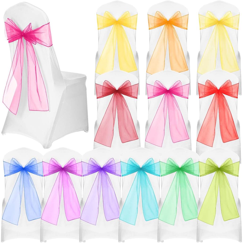 Panelee 36 ชิ้น Elegant Organza คละสีเก้าอี้ Sashes Pastel Rainbow Bows ผ้าเชียร์เก้าอี้ Ties สําหรั