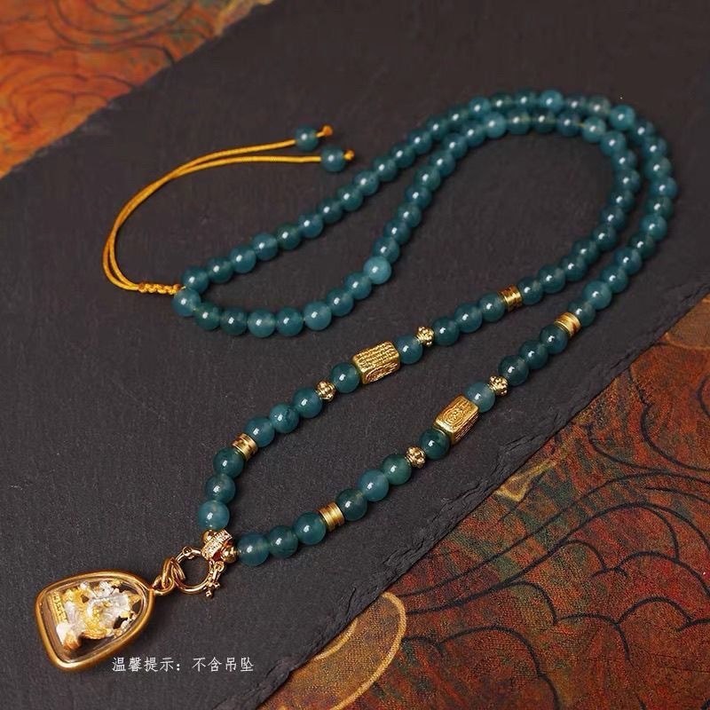 ใหม่จีน Retro สร้อยคอ Blue Water Jade Thailand Amulet CHAIN จี้เชือก Thangka เสื้อกันหนาว TEH8