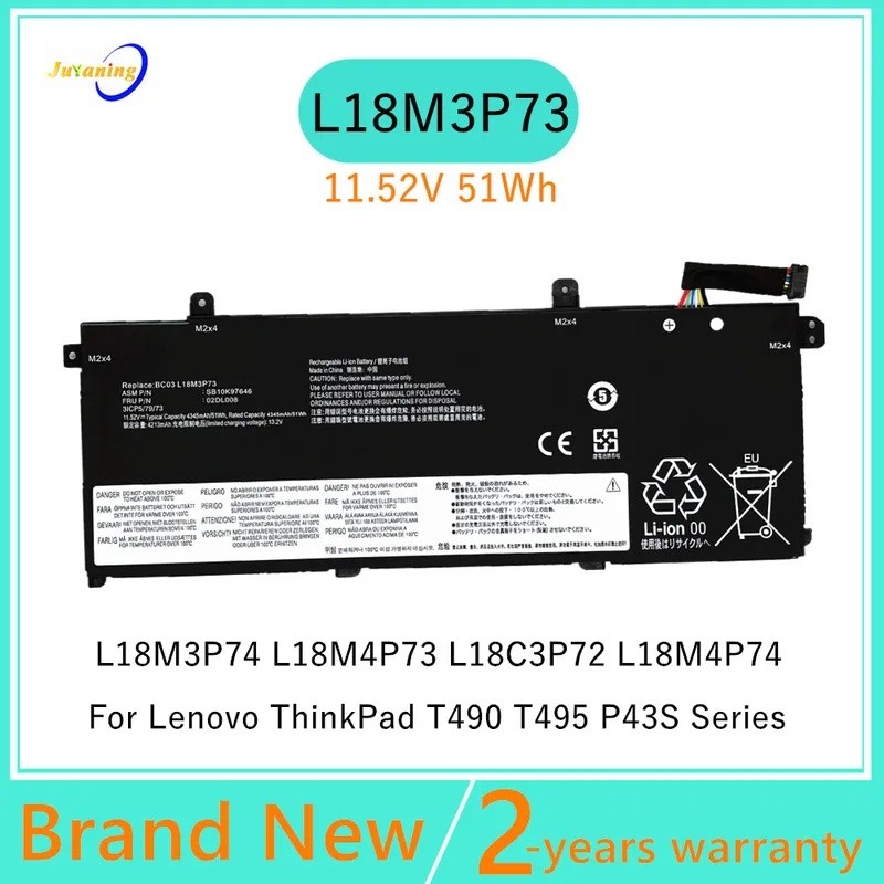 L18M3P73 แบตเตอรี่แล็ปท็อปสําหรับ Lenovo ThinkPad T490 T495 P43S T14 P14s 1st Gen L18C3P72 L18L3P73 