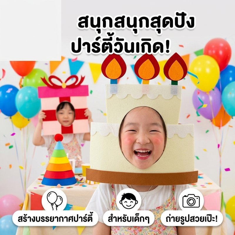 หน้ากากวันเกิด Happy Birthday Mask หมวกถ่ายรูปปาร์ตี้เด็ก พร็อพถ่ายรูป งานวันเกิด ใส่สบาย
