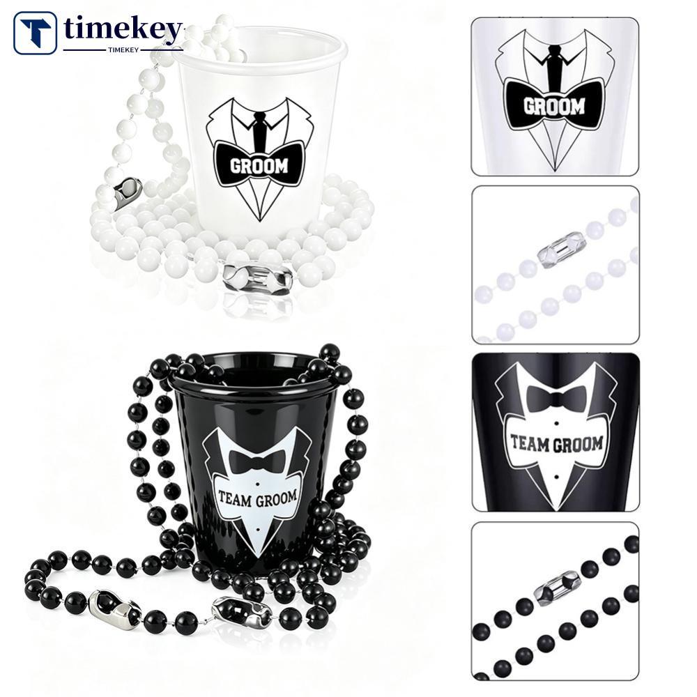 TIMEKEY 2oz Shot สร้อยคอแก้วลูกปัด Groomsmen Party Favors ถ้วยพลาสติกแบบใช้ซ้ําได้สําหรับ Bachelor W