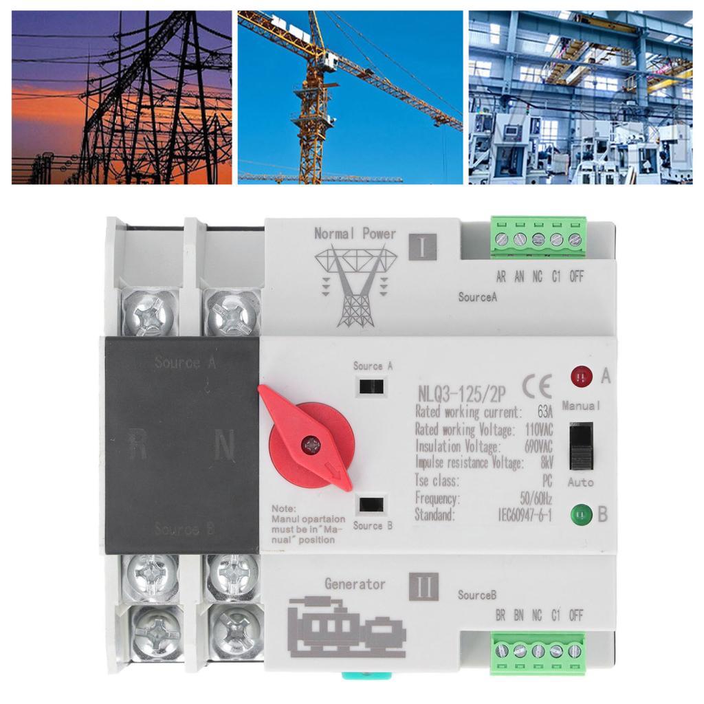 Vivivins Power Transfer Changeover Switch 2P เครื่องกําเนิดไฟฟ้าอัตโนมัติ AC110V 63A มอเตอร์ควบคุมคว