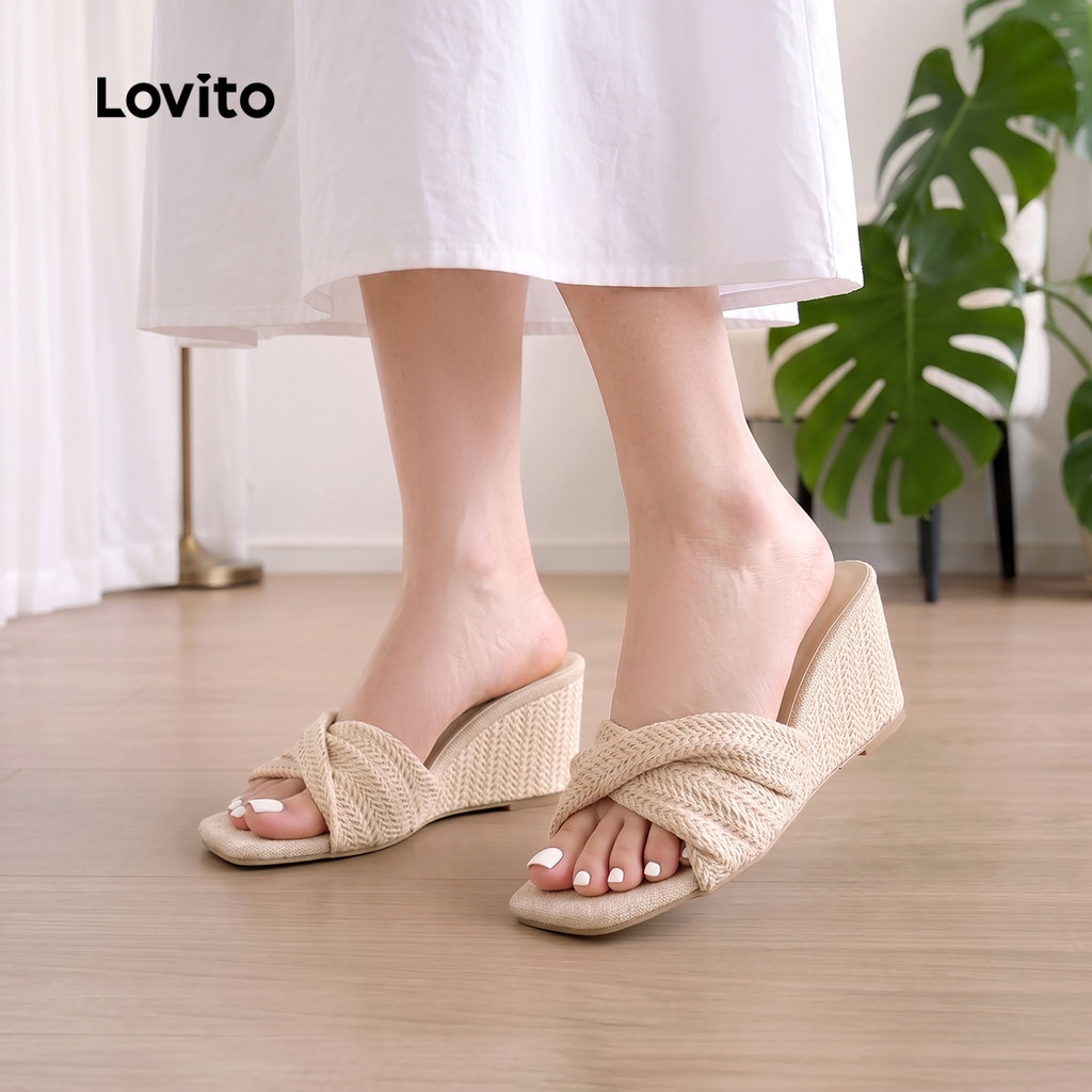 Lovito حذاء كعب ويدج — بيج — صورة 3