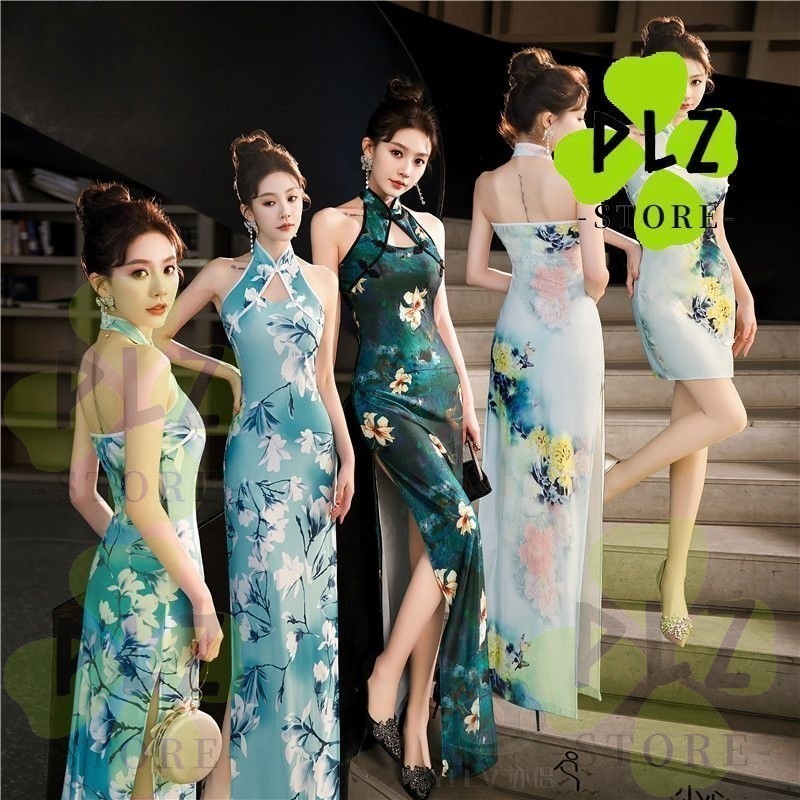 Cheongsam สไตล์ Qipao Plus ขนาดผู้หญิงแขนกุดดอกไม้ Slim Dress Qipao