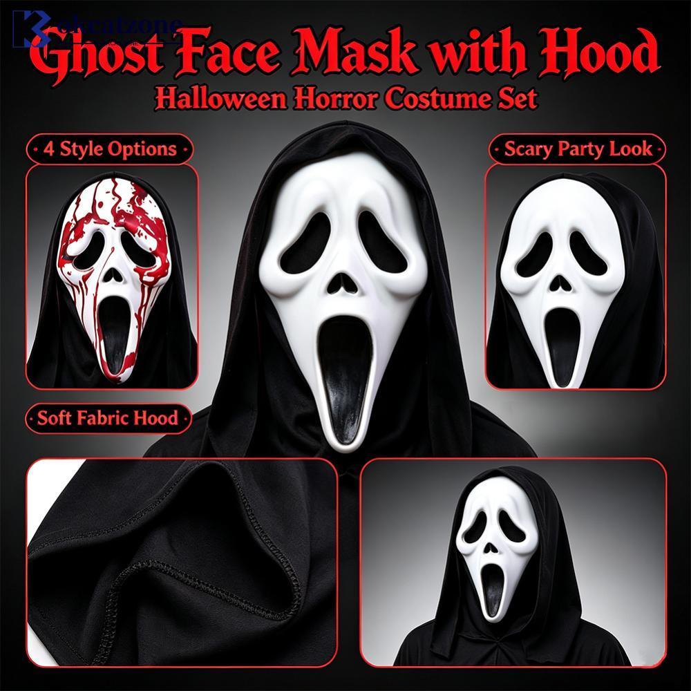 OKCATZONE ฮาโลวีน Scream Ghost Face เครื่องแต่งกายชุด EVA/Latex Mask Robe คอสเพลย์สยองขวัญ Party Pra