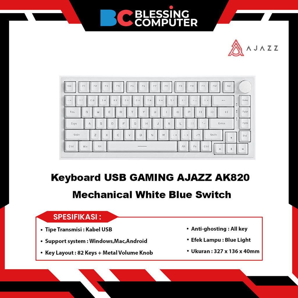 AJAZZ AK820 GAMING USB Keyboard Mechanical White Blue Switch