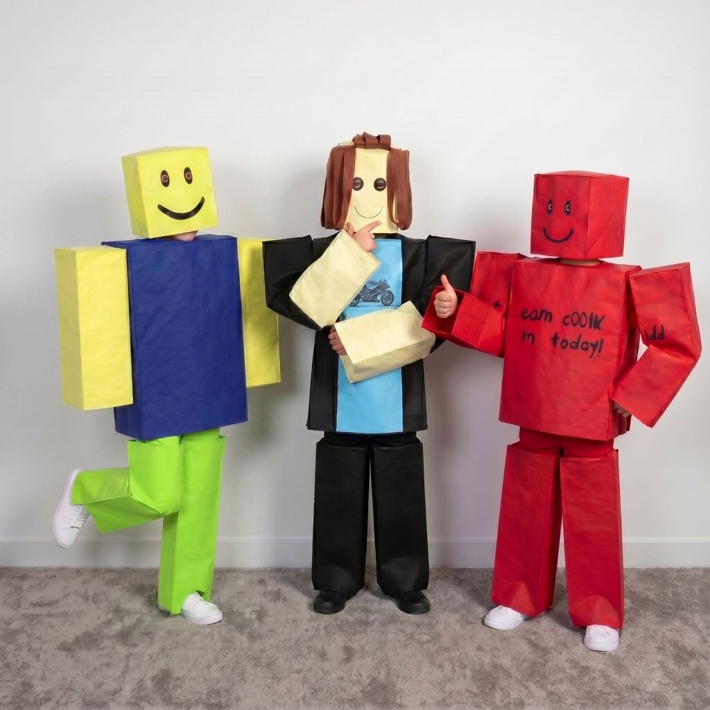 ฮาโลวีนเด็ก Ro blox เกม cos เครื่องแต่งกาย Noob Blockman Party Show เครื่องแต่งกายเกมสไตล์เดียวกัน