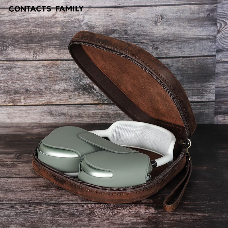 เหมาะสําหรับ airpods max หนังม้าบ้ากล่องหูชุดหูฟัง Apple Apple หูฟังข้อมือซิปหูฟังกระเป๋า 0N