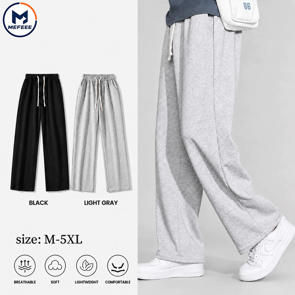 MEFEEE กางเกงวอร์มขากว้างทรงหลวม Unisex กางเกงกีฬาอเนกประสงค์สีดําสีเทา