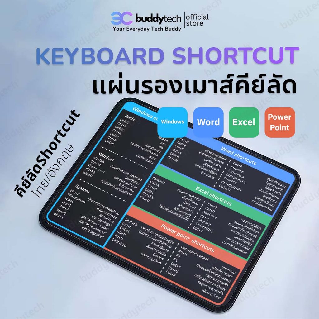 Buddytech แผ่นรองเม้าส์คีย์ลัด แผ่นรองเม้าส์ภาษาไทย แผ่นรองเมาส์ภาษาอังกฤษ ใช้งานลื่น