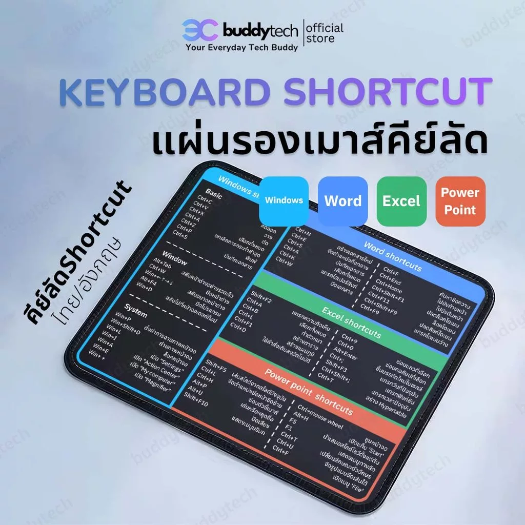 Buddytech แผ่นรองเม้าส์คีย์ลัด แผ่นรองเม้าส์ภาษาไทย แผ่นรองเมาส์ภาษาอังกฤษ ใช้งานลื่น