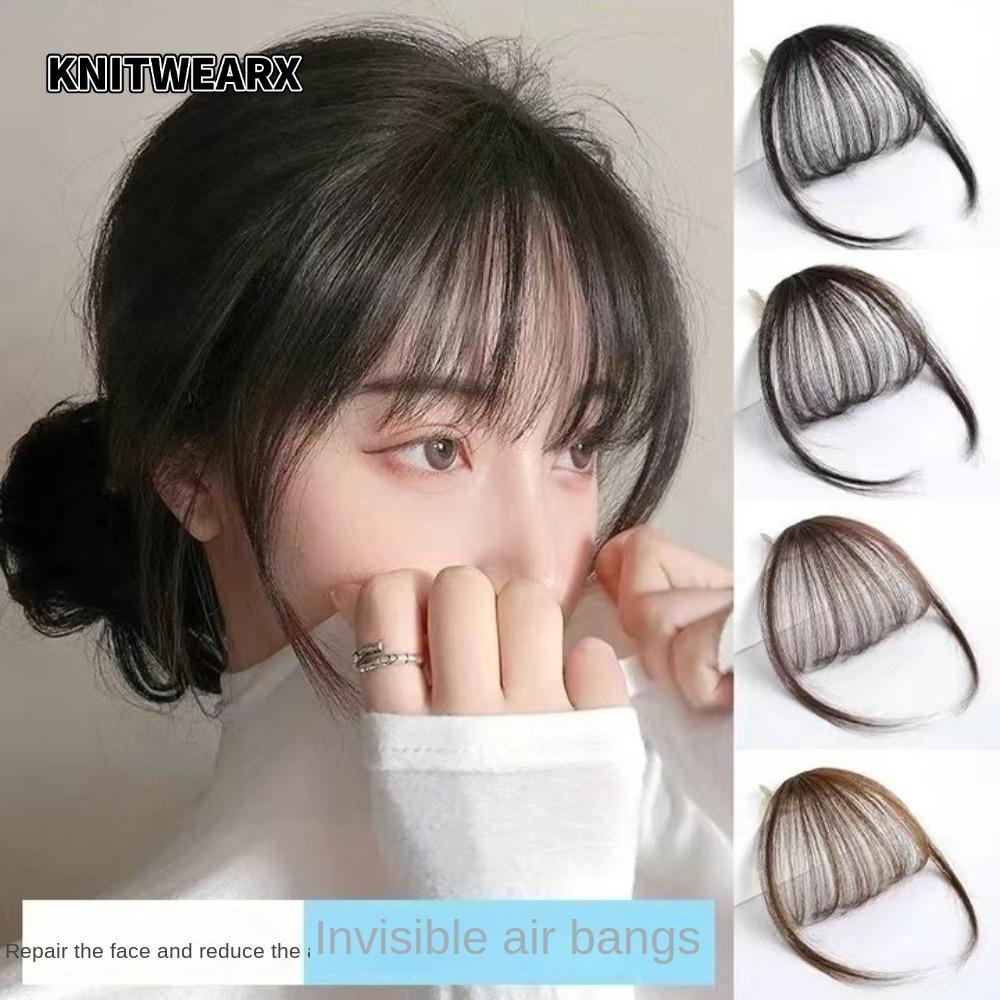 KNITWEARX Mini Fake Bangs, สีดําสีน้ําตาลผู้หญิง Air Bangs Hairpiece สําหรับสาวสังเคราะห์ Hairpiece 