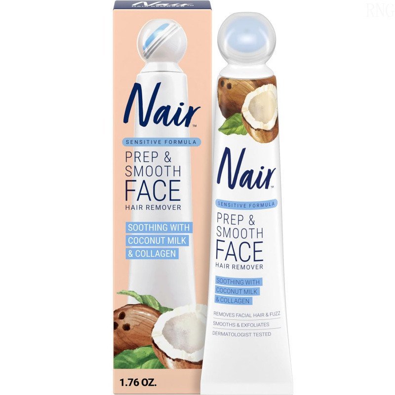 ครีมกําจัดขนบนใบหน้าขัดผิวผู้หญิง NAIR -- โลชั่นบํารุงผิวที่บอบบางที่มีคอลลาเจน|สูตรผิวบอบบางกะทิและ