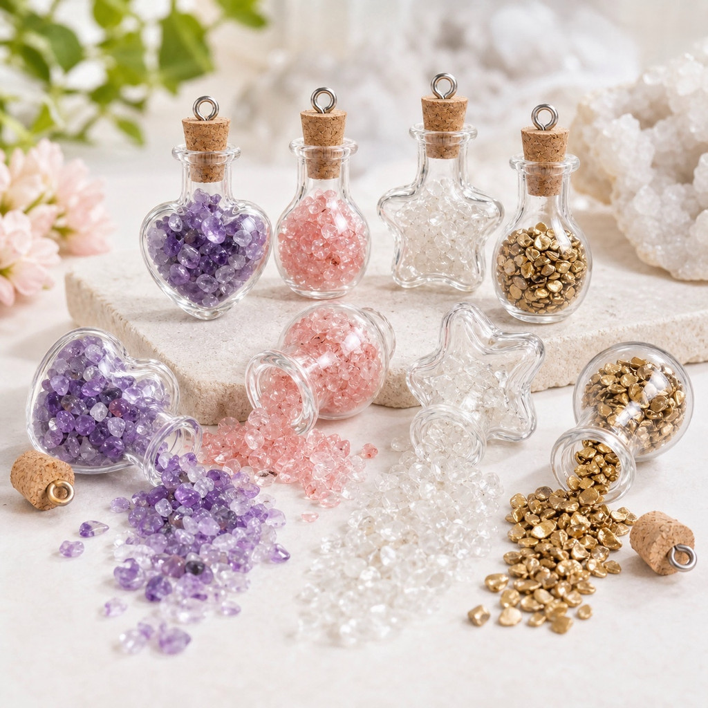St.kunkka 2 ชิ้น หินมงคลขวดจิ๋ว หินนำโชคแท้ เสริมดวง สำหรับ DIY จี้หรือตั้งโชว์ — صورة 2