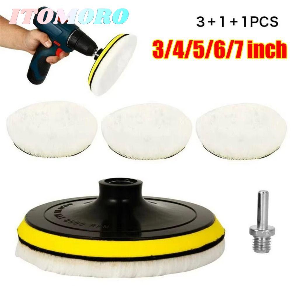 ITOMORO 5 ชิ้นชุดแผ่นขัดรถ, Flocking 3/4/5/6/7 นิ้วรถแว็กซ์ฟองน้ําดิสก์,ทนทาน T-shape Buffing แว็กซ์
