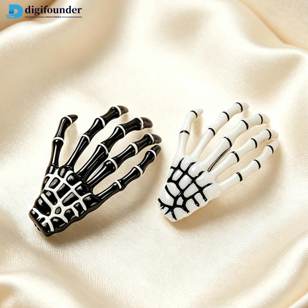 DIGIFOUNDER Y2K Skeleton Hand กิ๊บติดผมสําหรับผู้หญิงสีดําสีขาว Ghost เครื่องประดับผมตลกฮาโลวีนคอสเพ