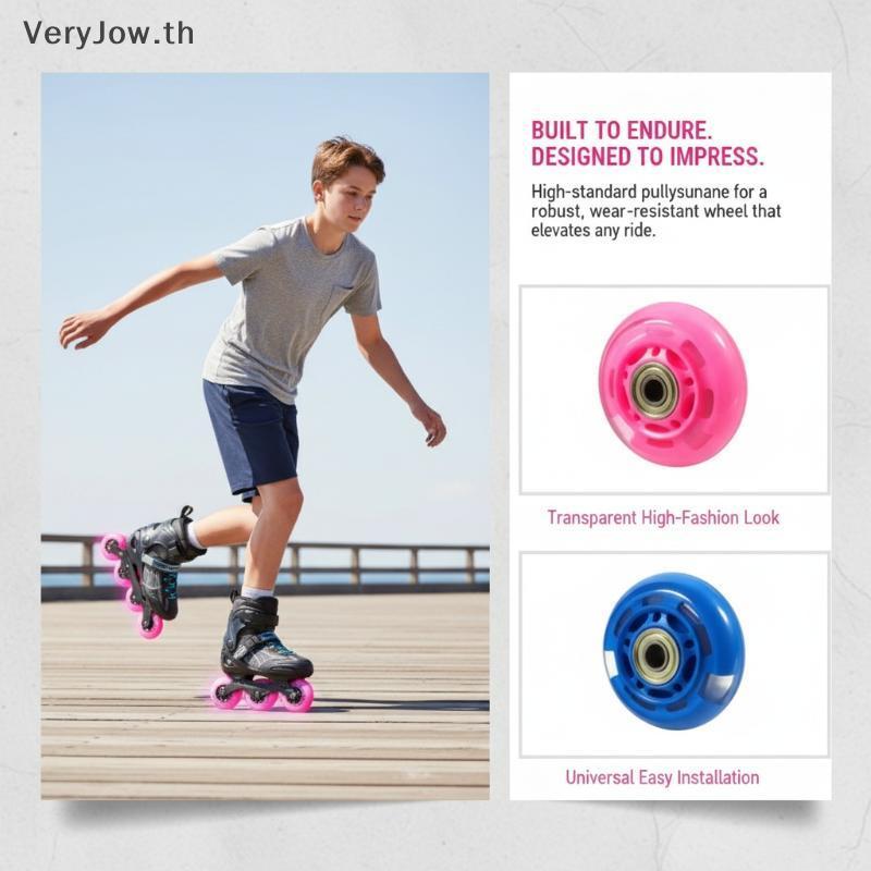 [VeryJow] 64MM PU Flash Skate Wheels Silent Luminous อะไหล่สําหรับ Roller Skate Scooter Skate Park ใ