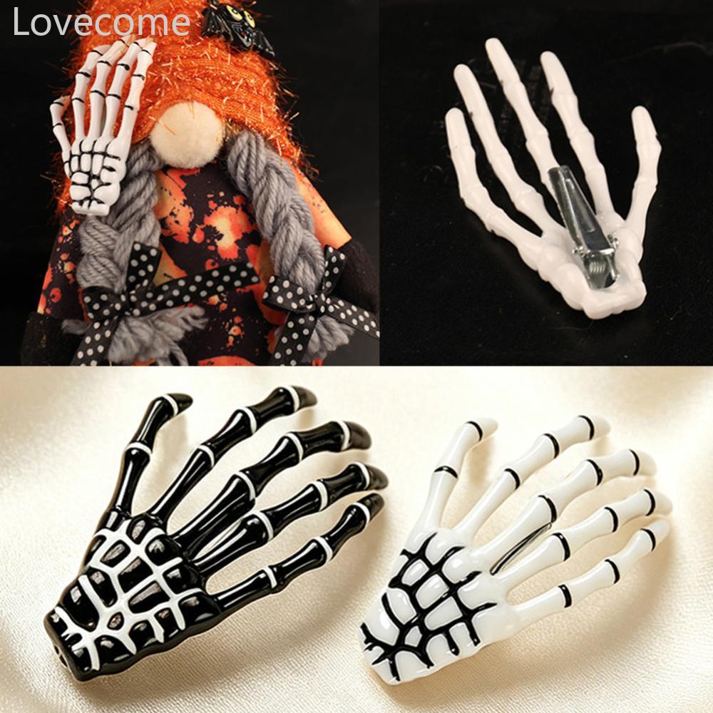 Lovecome Y2K Skeleton Hand กิ๊บติดผมผู้หญิงสีดําสีขาว Ghost เครื่องประดับผมตลกฮาโลวีนคอสเพลย์ Punk ด