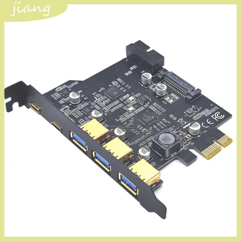 JN Next-Gen Type-C USB 3 2 Gen1 บอร์ด PCI-E พร้อมฮับ 5 พอร์ตและขั้วต่อภายใน - ขยายความสามารถ PC ของค