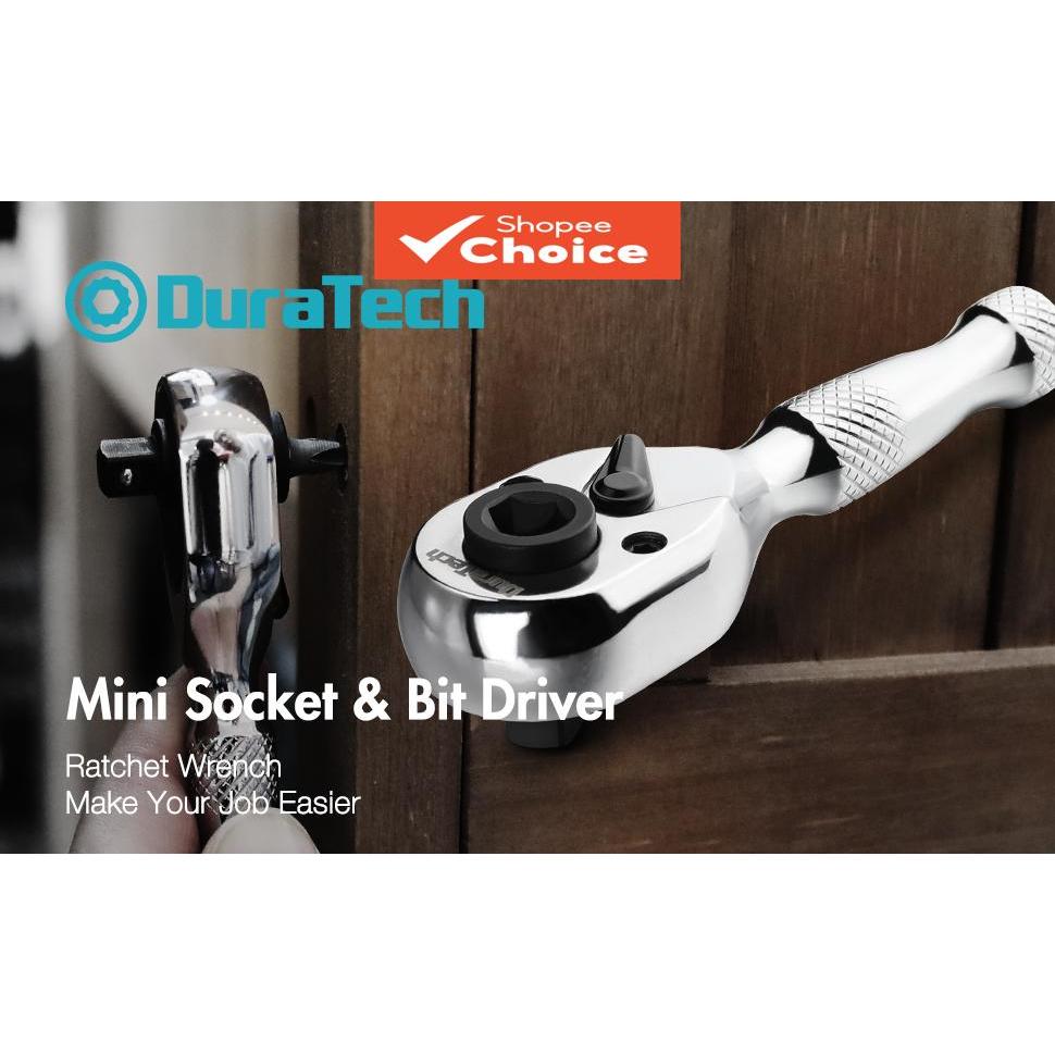 One Piece DURATECH 1/4 นิ้ว Stubby Ratchet ประแจซ็อกเก็ตและ Bit Driver 72 ฟัน Chrome Alloy Chrome Plated Finish สําหรับรถจักรยานยนต์