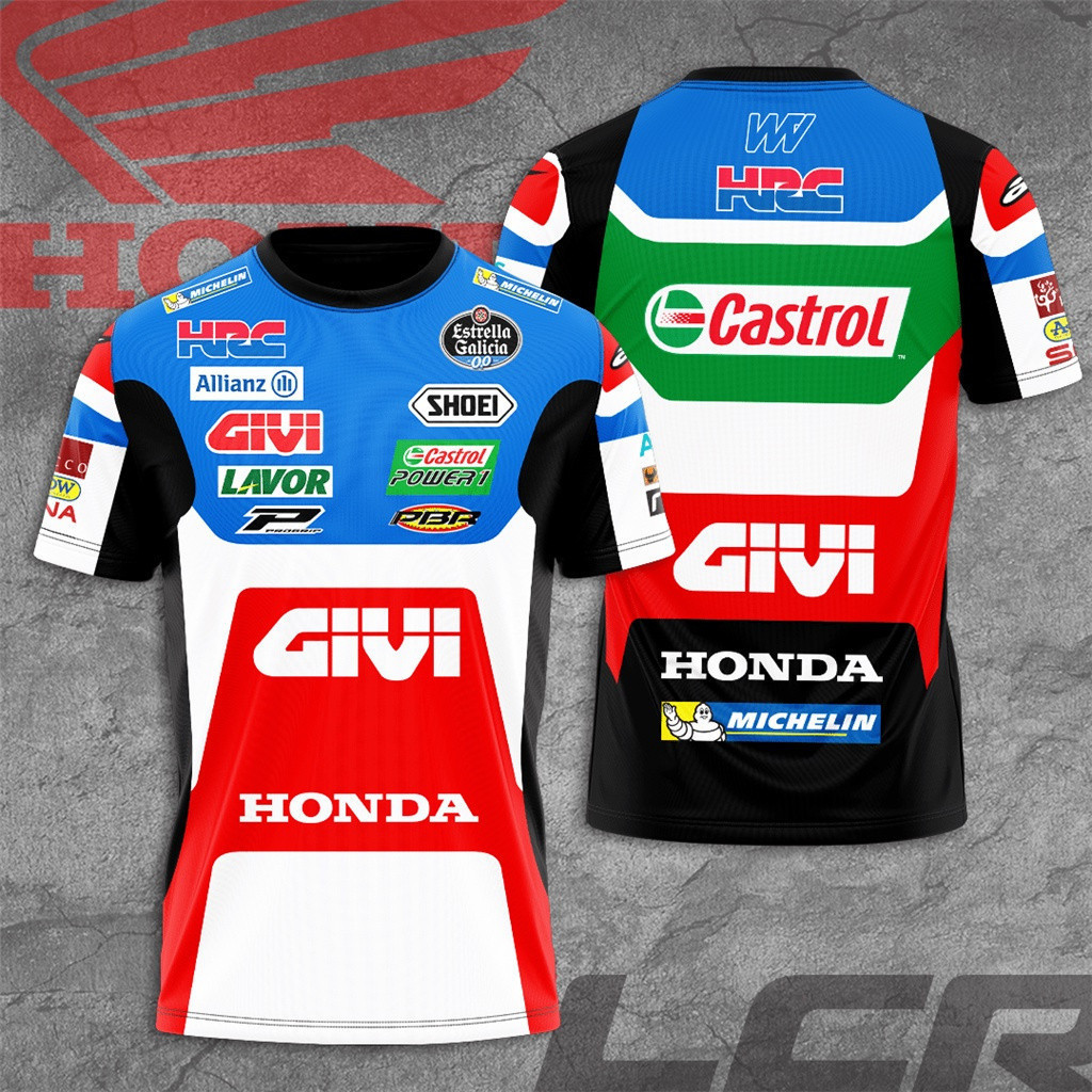 ทีม LCR Honda Castrol เสื้อยืดแขนสั้นผู้ชายพิมพ์  แฟชั่นฤดูร้อน