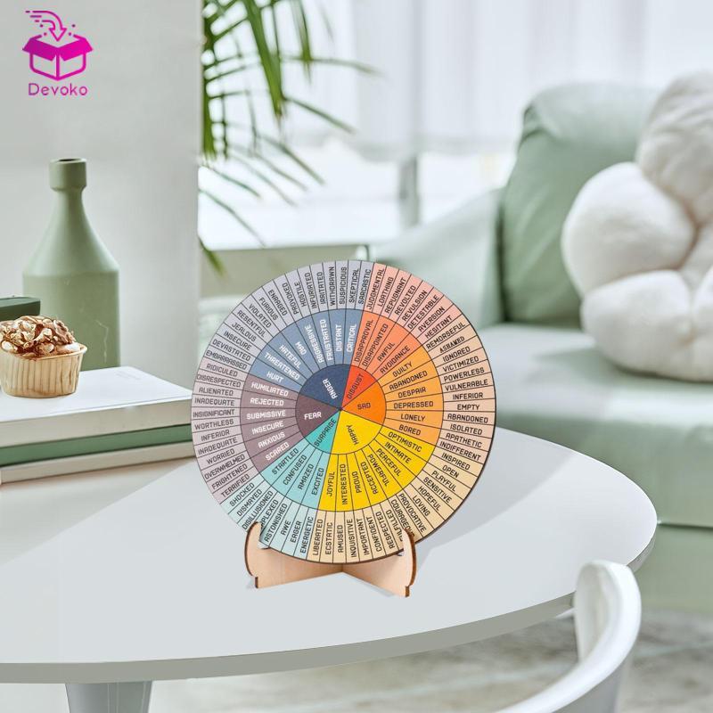 [chiwanji2mf] Feeling Wheel Theraps Gifts Emotion แผนภูมิล้อพร้อมขาตั้งไม้รอบอารมณ์