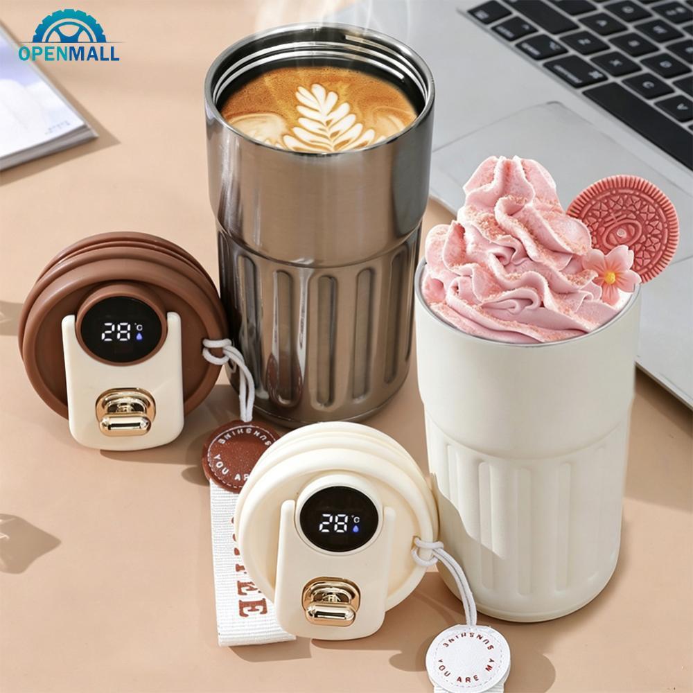 OPENMALL 450ML สแตนเลสไล่โทนสีสูญญากาศฉนวนถ้วยอัจฉริยะแสดงอุณหภูมิแก้วเก็บความร้อนสําหรับรถยนต์กลางแ