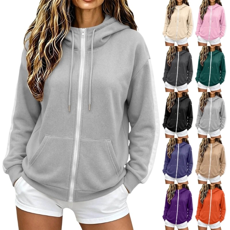 WIT Zip Up Hoodies สําหรับผู้หญิงฤดูใบไม้ร่วงฤดูหนาวเสื้อลําลองขนาดใหญ่แจ็คเก็ตน้ําหนักเบาพร้อมกระเป