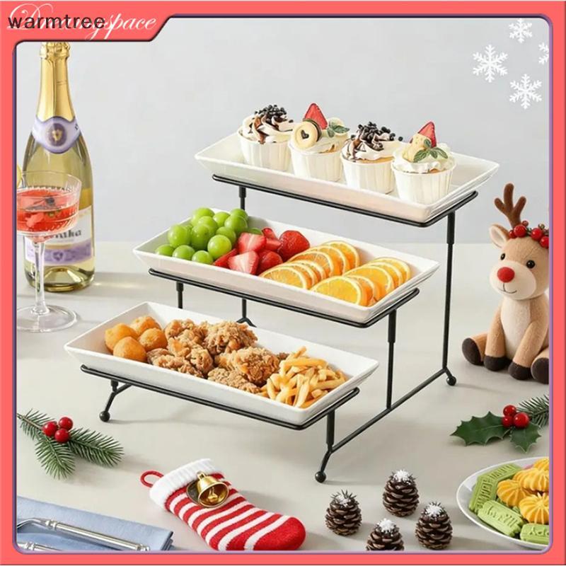 Warmtree 3 ชั้นสี่เหลี่ยมผืนผ้าเสิร์ฟ Platter ความแข็งแรงสูงเค้ก Pastry Stand Display สําหรับจัดเลี้