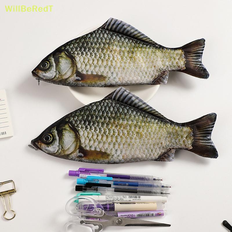[WillBeRedT] Creative Funny Fish Shaped Pen Bag Pens Crucian Carp Pencil Case Funny Student Statione