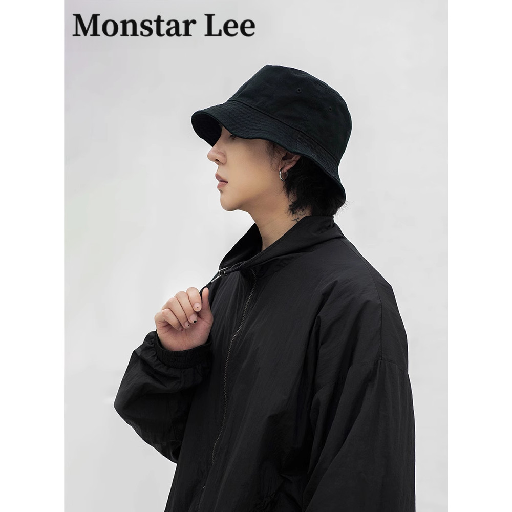 Monstar Lee ผ้าฝ้ายแท้ล้างหมวกผู้ชาย Plus ขนาดเส้นรอบวงหัวใหญ่ครีมกันแดด Sun หมวก Sun หมวกสีดํา