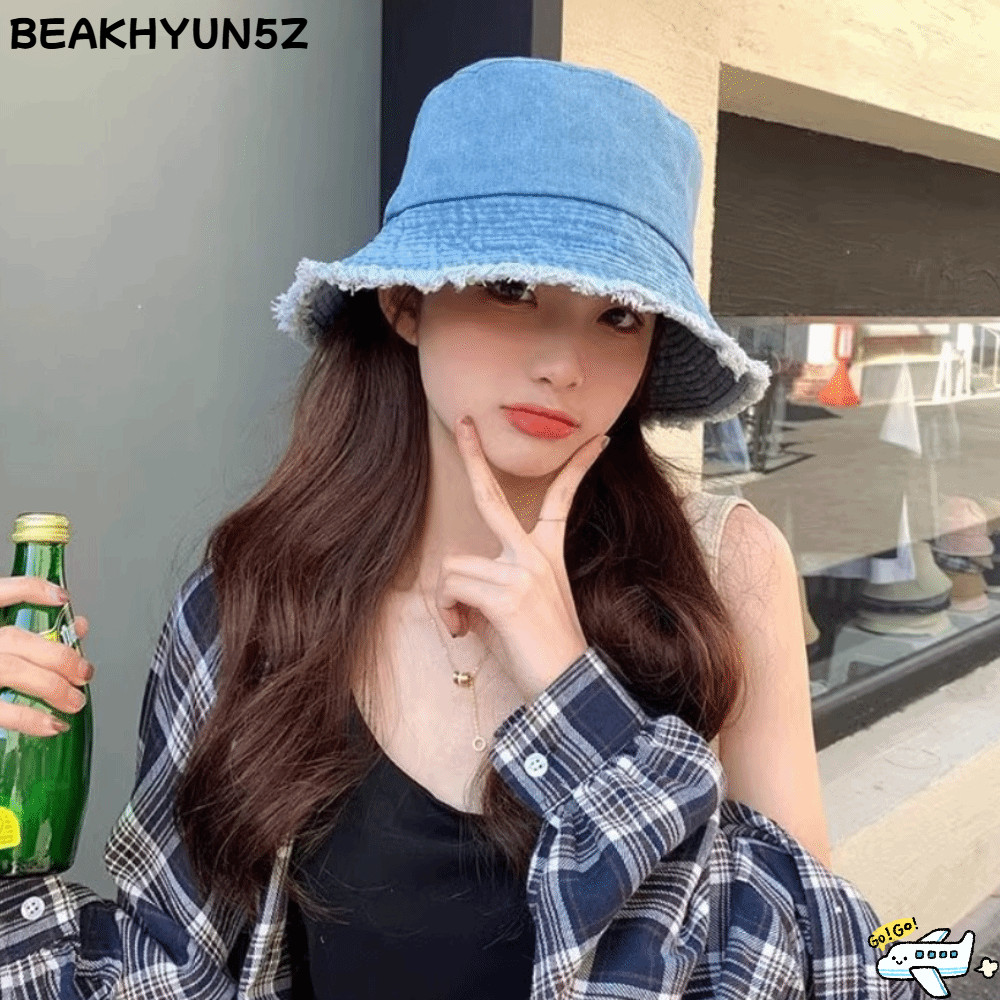 BEAKHYUN5Z หมวกบักเก็ต, หมวกกันแดดฤดูร้อนป้องกันรังสียูวีแบบพับได้, หมวกกันแดดผ้าฝ้ายสไตล์ Y2K Trave