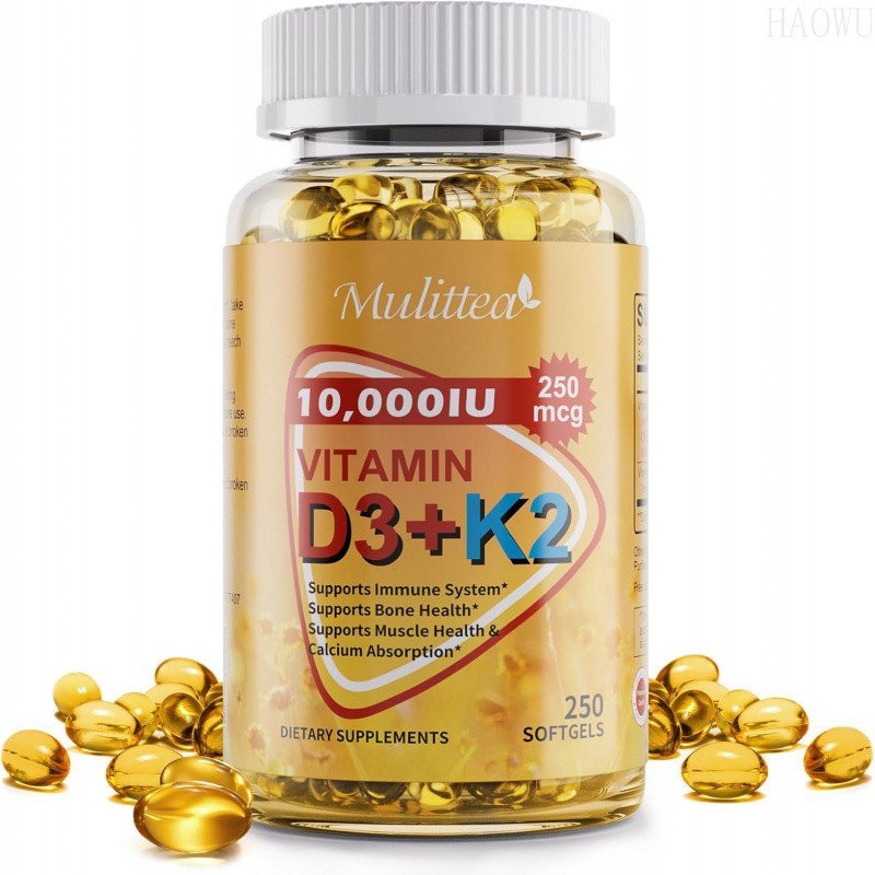 วิตามินดี3 K2 1,000 IU มี MK7 ส่งเสริมกระดูก ภูมิคุ้มกันและสุขภาพหัวใจ 250 แคปซูลนิ่ม A9QZ