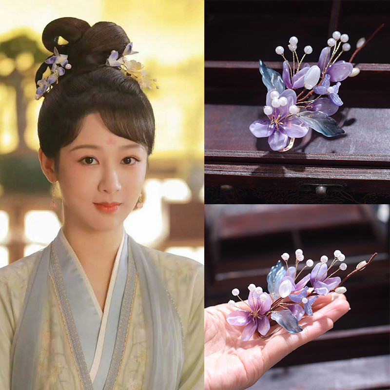 Yang Zi สไตล์เดียวกัน Retro Wisteria ดอกไม้กิ๊บ 2024 สไตล์ใหม่ Hairpin ใหม่สไตล์จีนโบราณ Hanfu Cheon