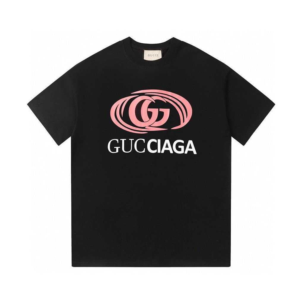 กุชชี่/กุชชี่/6เอ็กแอล2026 คลาสสิกรอบคอแขนสั้นเสื้อยืดผู้ชายผู้หญิงสไตล์แฟชั่นสบายสีทึบเรียบง่ายพื้น